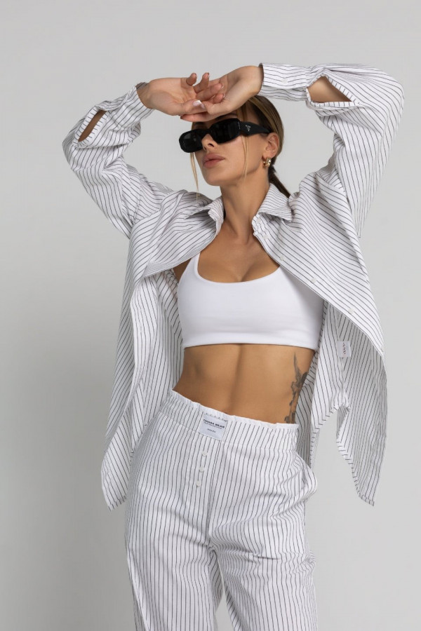 Koszula damska PAJAMAS - biały w paski