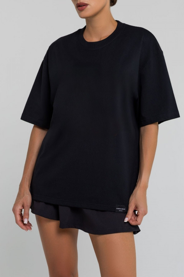 T-shirt damski bawełna z recyklingu oversize - czarny 1