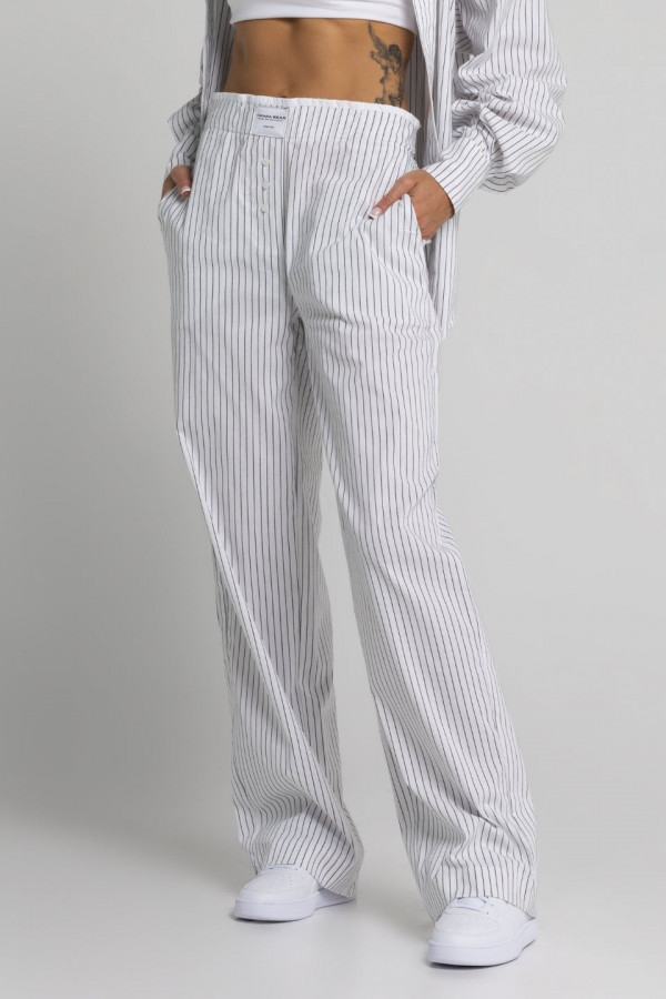 Spodnie damskie PAJAMAS - biały w paski