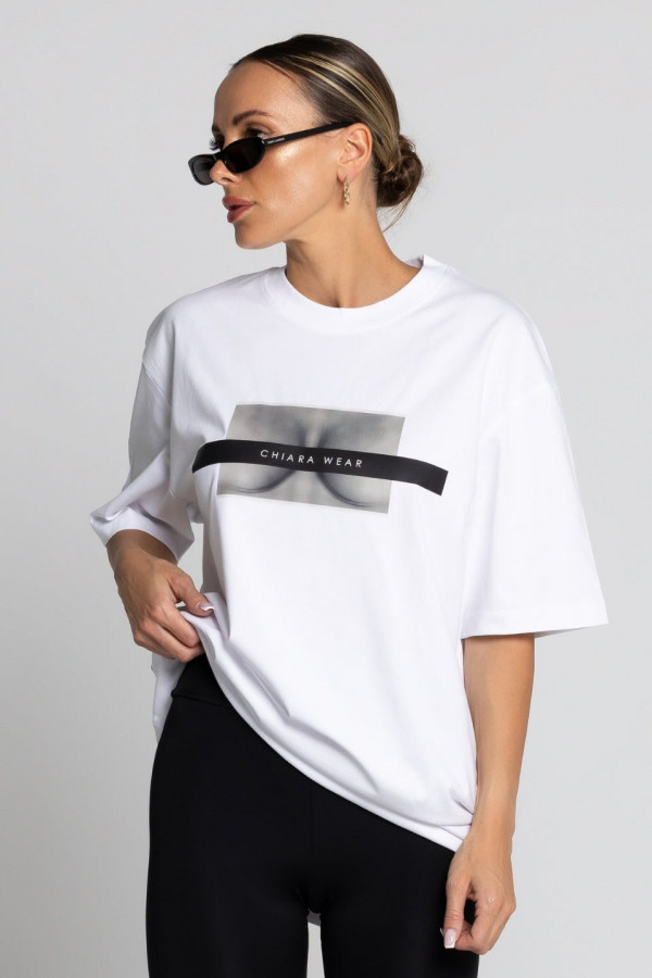 T-shirt oversize FREE BOOBIES bawełna z recyklingu - biały