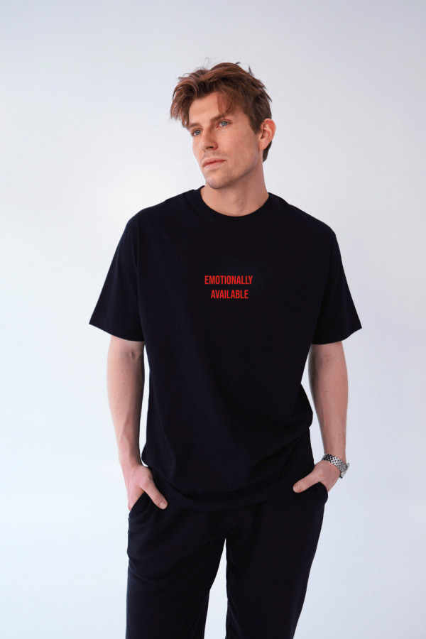 T-shirt bawełna z recyklingu oversize EMOTIONALLY męski - czarny