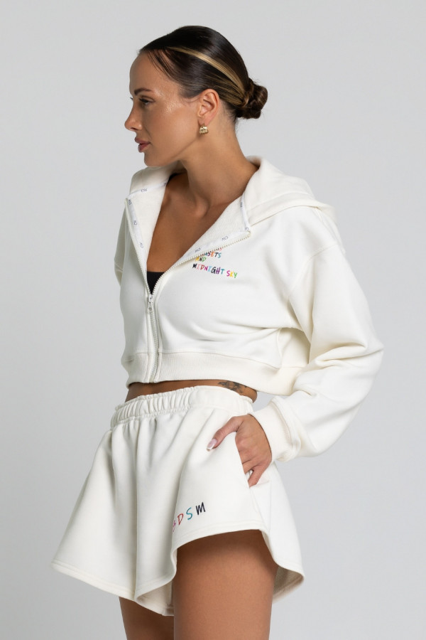 Bluza krótka z kapturem ZIP haft BDSM - ecru 4