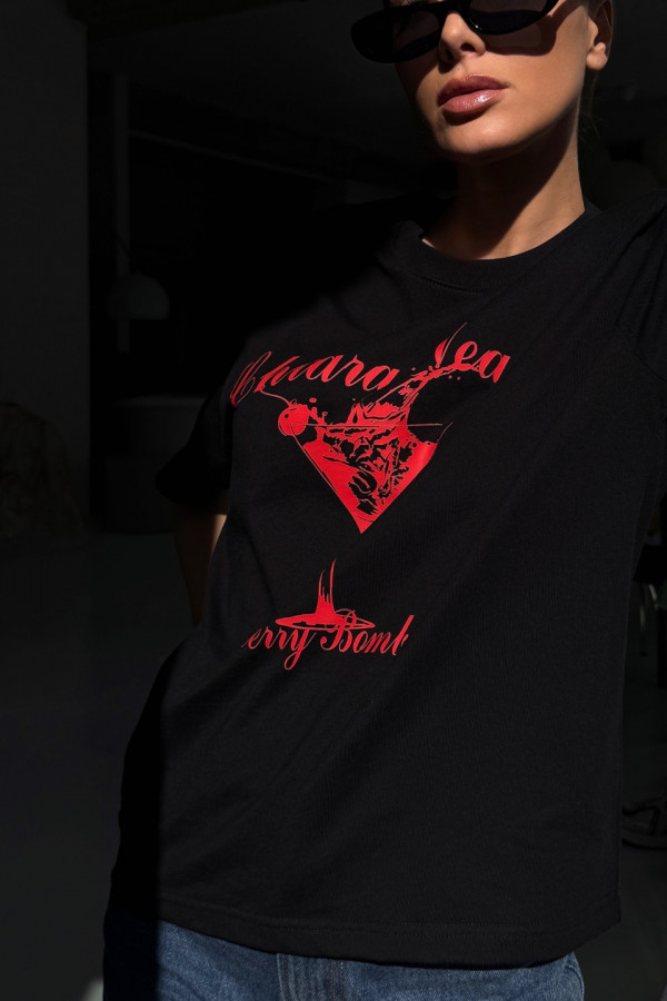 T-shirt bawełniany oversize CHERRY BOMB - czarny 2