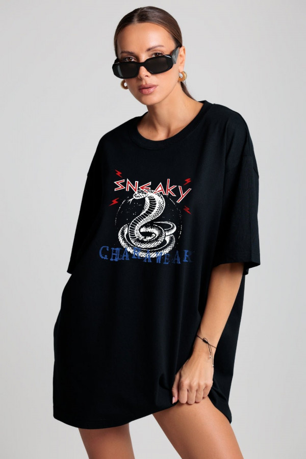 T-shirt bawełniany oversize BOYFRIEND SNEAKY - czarny 2