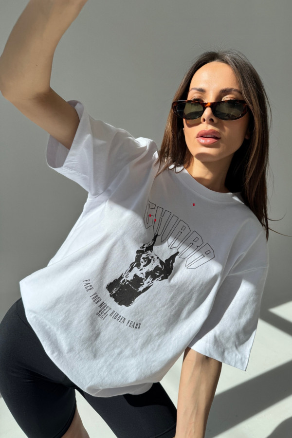 T-shirt bawełniany oversize DOBERMAN - biały 1