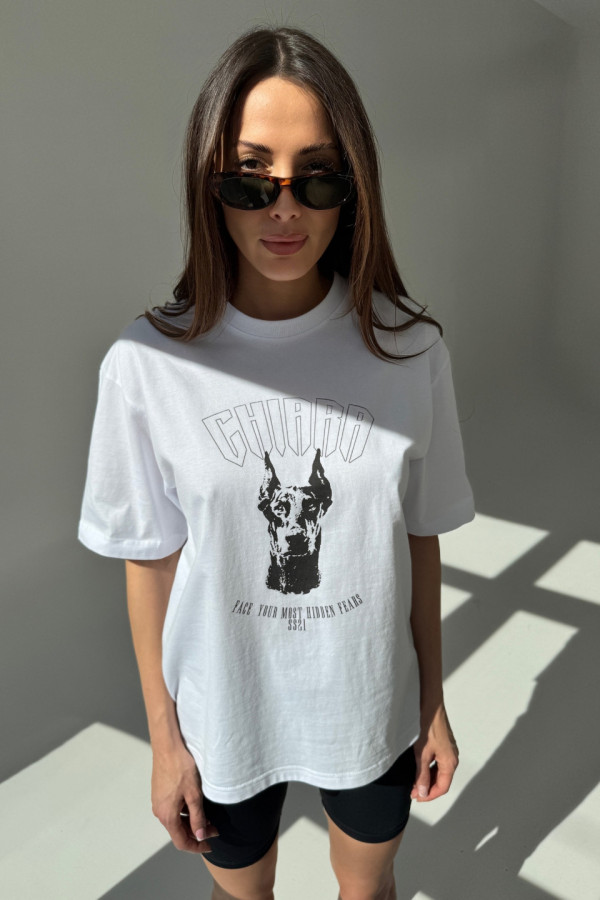 T-shirt bawełniany oversize DOBERMAN - biały