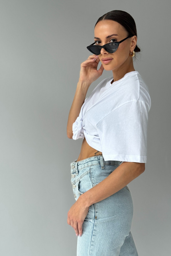 T-shirt crop top z różą ROSE - biały 4