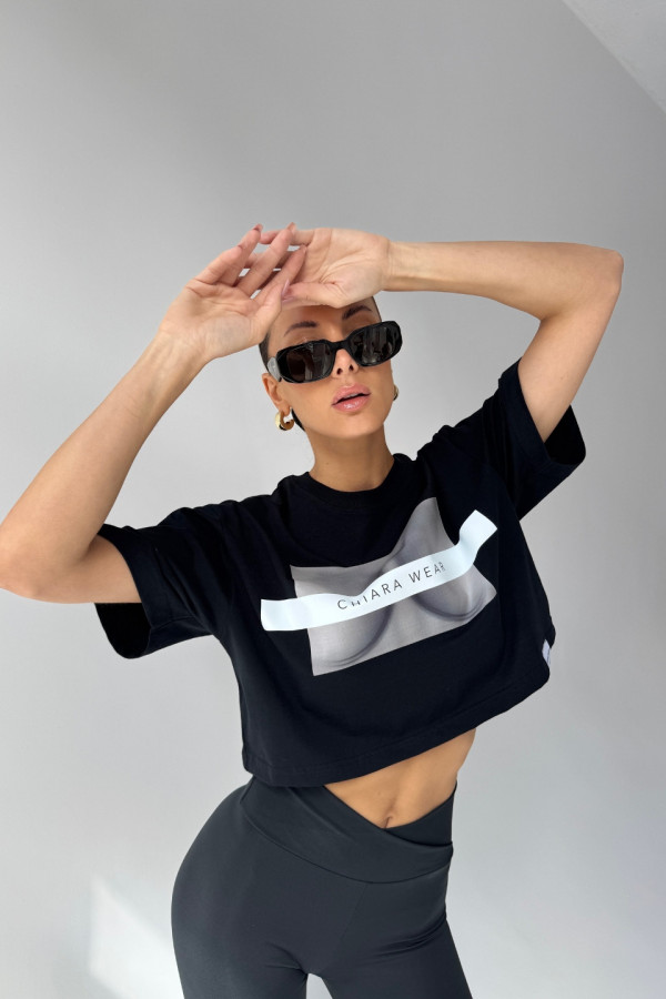 T-shirt crop top FREE BOOBIES - czarny 6