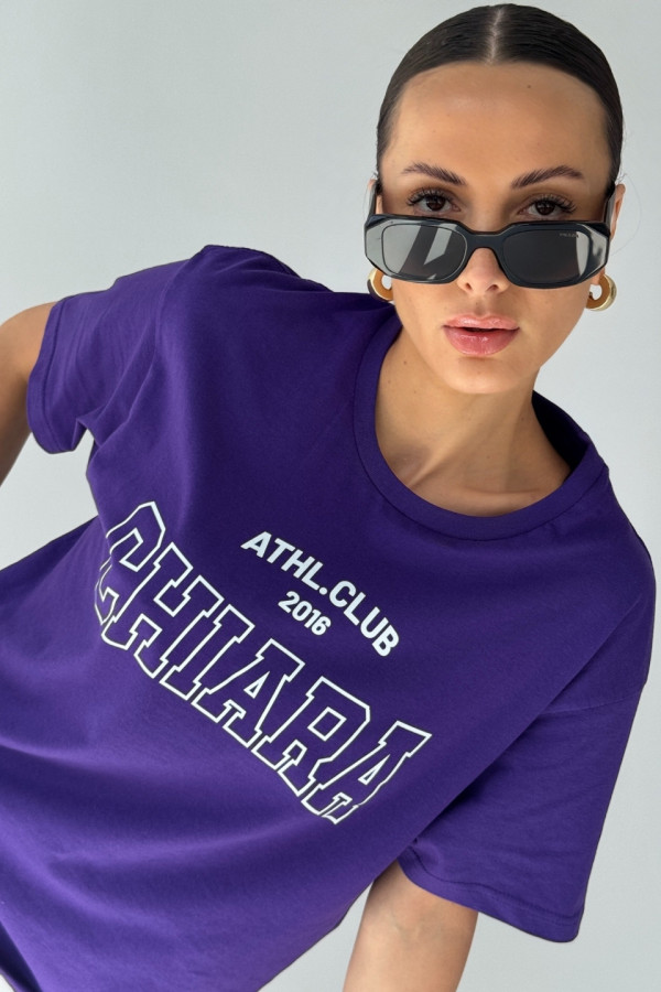 T-shirt bawełniany oversize CHIARA - fioletowy 2