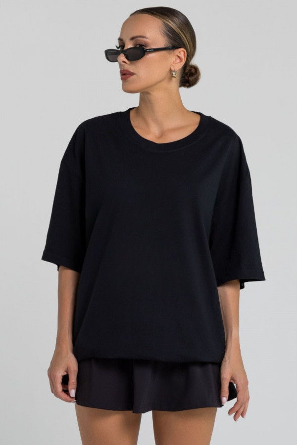 T-shirt damski bawełna z recyklingu oversize - czarny