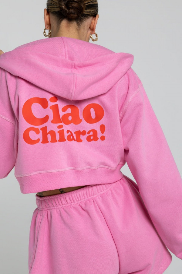 Bluza krótka z kapturem ZIP nadruk CIAO CHIARA - różowy