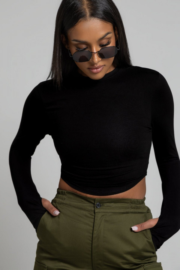 Krótki dopasowany longsleeve VALERIE - czarny 4
