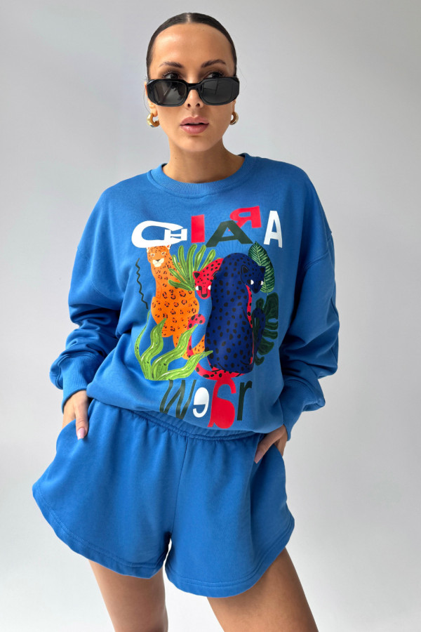 Bluza damska oversize JUNGLE - niebieski