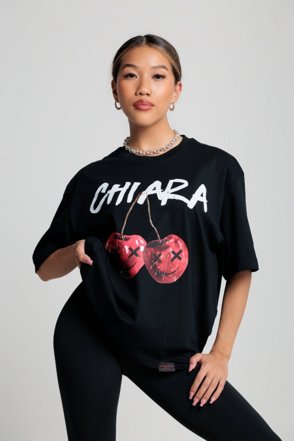T-shirt bawełniany oversize CHERRY - czarny