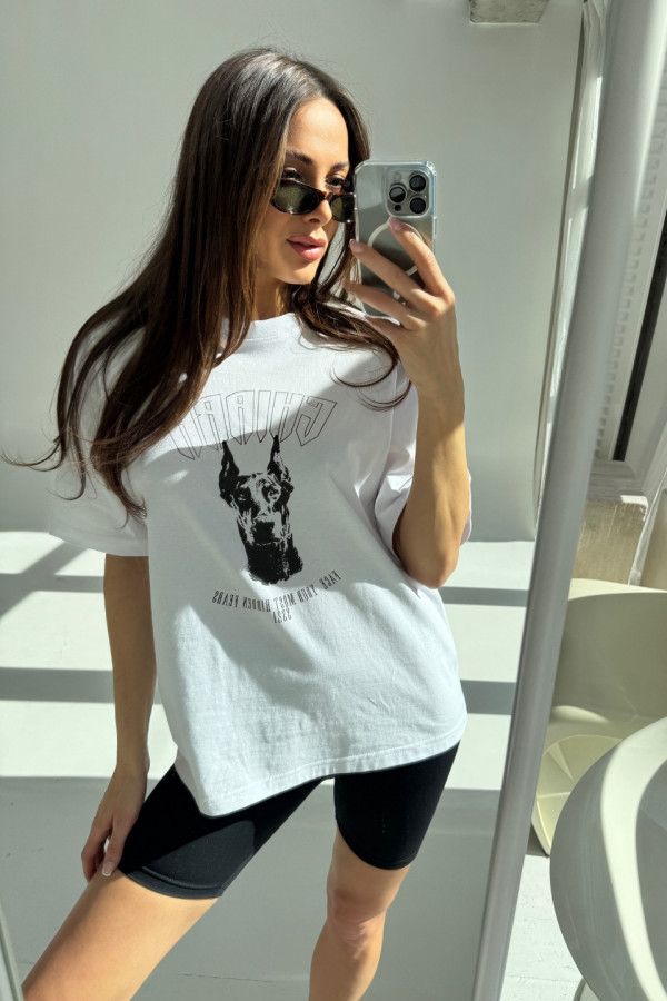 T-shirt bawełniany oversize DOBERMAN - biały 4