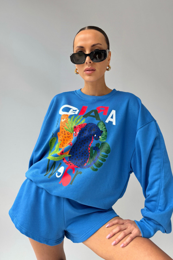 Bluza damska oversize JUNGLE - niebieski 1