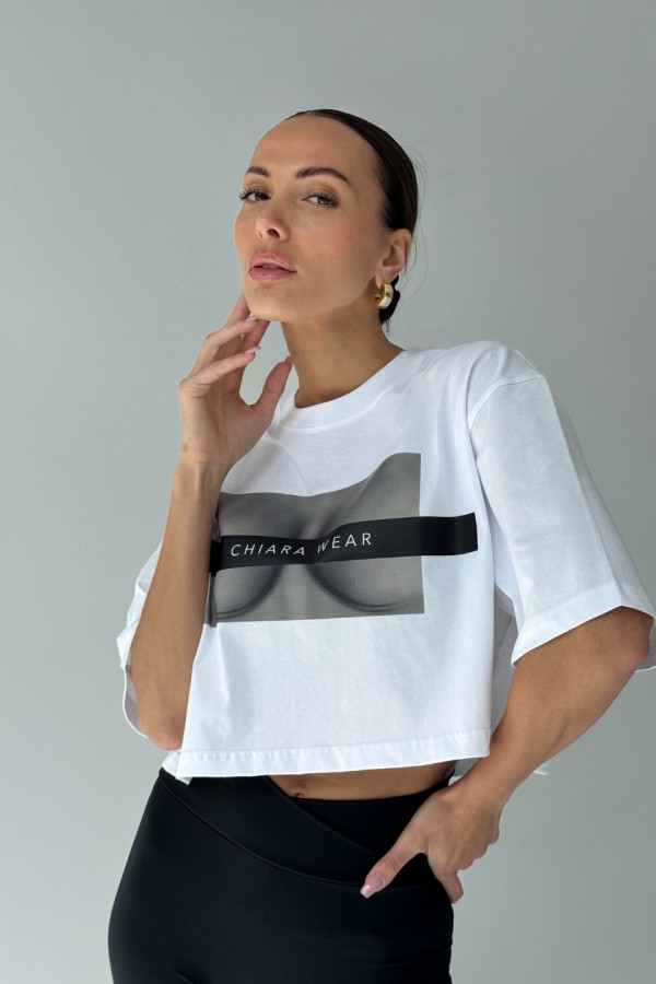 T-shirt crop top FREE BOOBIES - biały