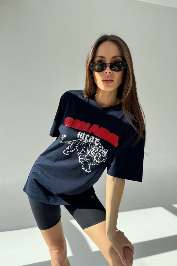 T-shirt bawełniany oversize TIGER - granatowy