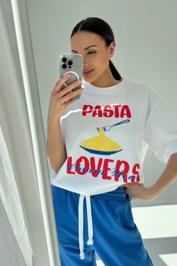 T-shirt bawełniany oversize PASTA - biały 3