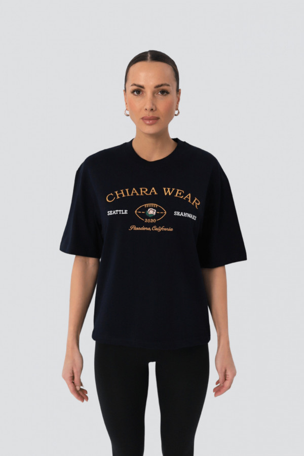 T-shirt bawełniany oversize haft CALIFORNIA - granatowy 6