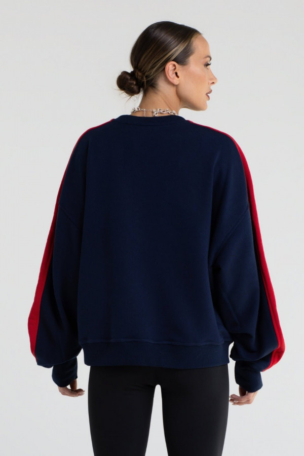 Bluza damska oversize z lampasem haft CHIARA - granatowy 3