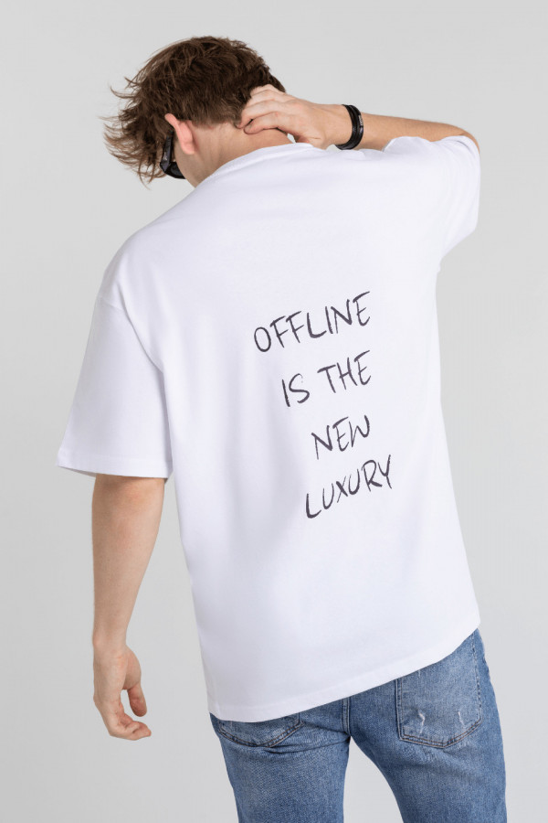T-shirt bawełna z recyklingu oversize OFFLINE nadruk czarny - biały