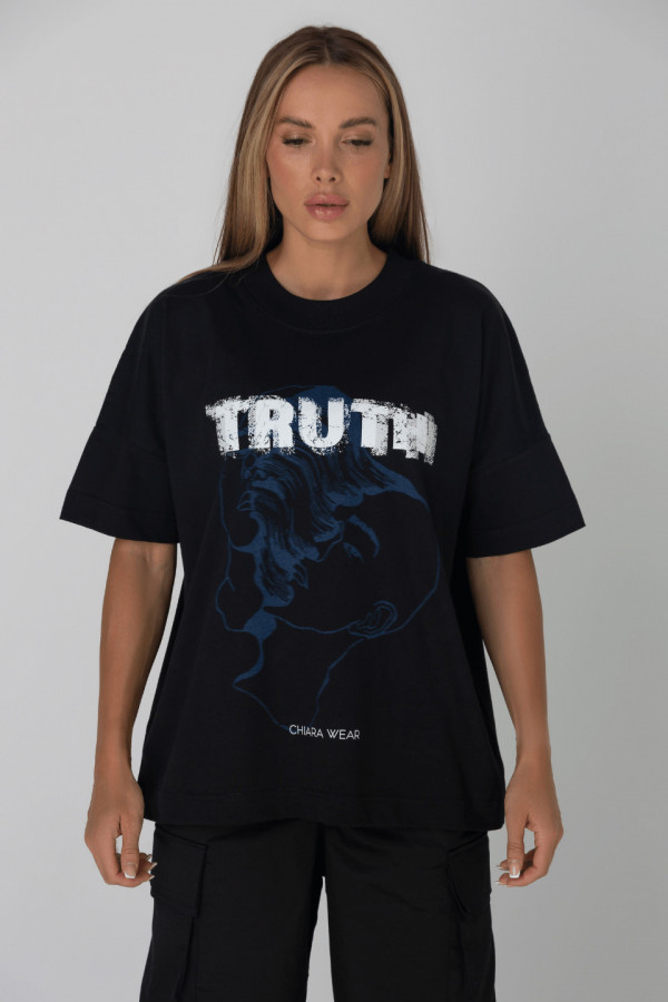 T-shirt damski oversize TRUTH - czarny 2
