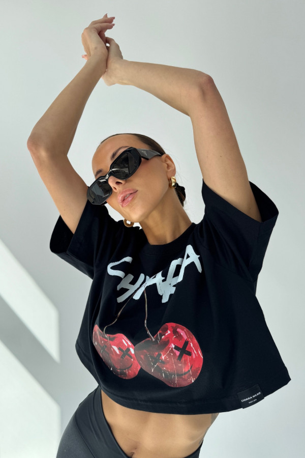 T-shirt crop top CHERRY - czarny 1
