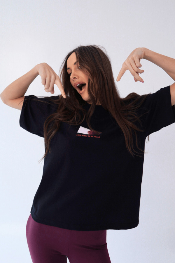 T-shirt bawełniany oversize CAT - czarny 2