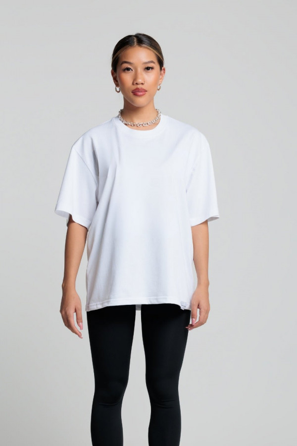 T-shirt damski bawełna z recyklingu oversize - biały