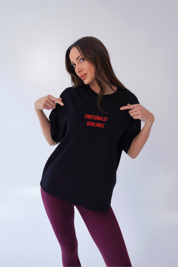 T-shirt bawełniany oversize EMOTIONALLY - czarny