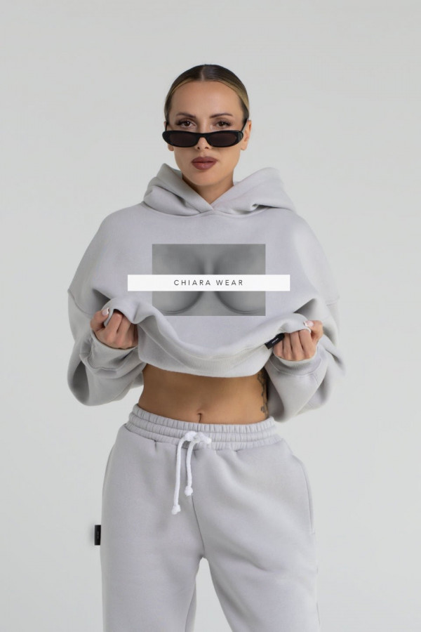 Bluza damska hoodie FREE BOOBIES - gołębi (jasny szary)
