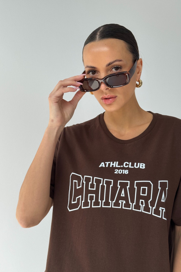 T-shirt bawełniany oversize CHIARA - brązowy 1