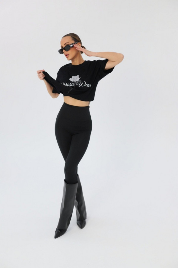 T-shirt bawełniany oversize ROSE - czarny 3