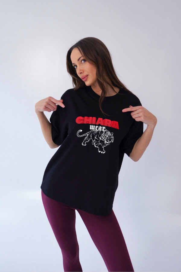 T-shirt bawełniany oversize TIGER - czarny 4