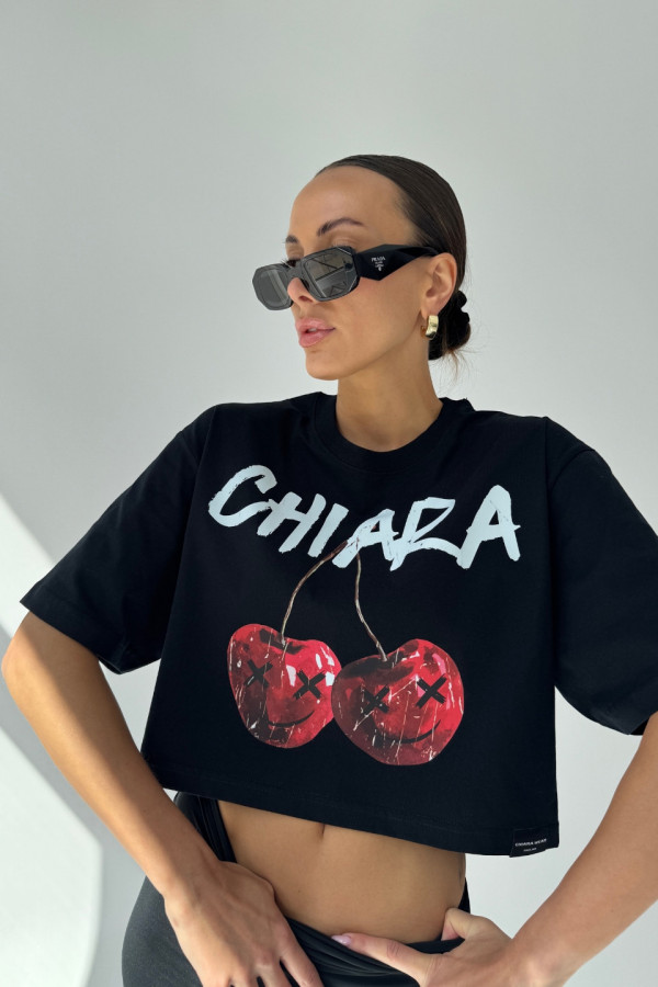 T-shirt crop top CHERRY - czarny