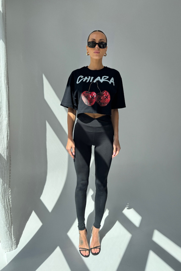 T-shirt crop top CHERRY - czarny 5