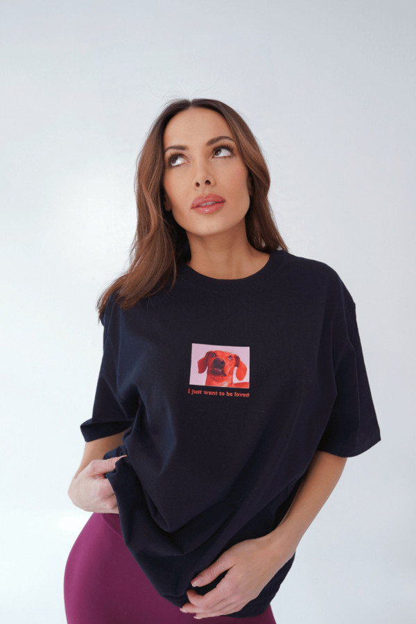 T-shirt bawełniany oversize DOG - czarny