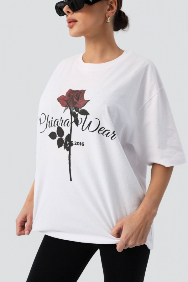 T-shirt bawełniany oversize ROSE - biały 5