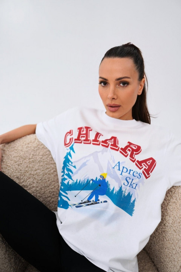 T-shirt bawełniany oversize APRES SKI - biały