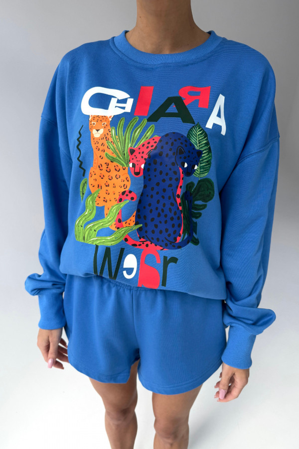 Bluza damska oversize JUNGLE - niebieski 2