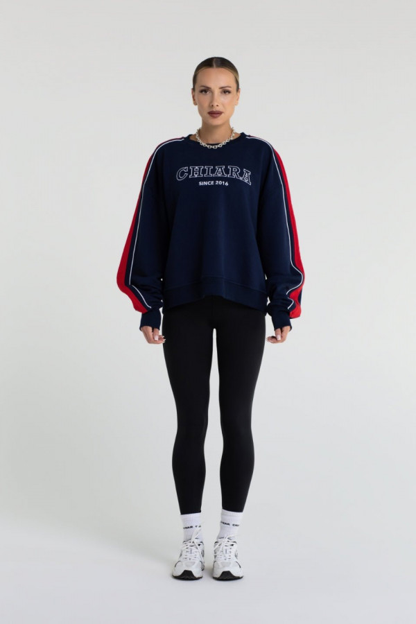 Bluza damska oversize z lampasem haft CHIARA - granatowy 2