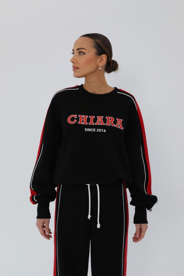 Bluza damska oversize z lampasem haft CHIARA - czarny