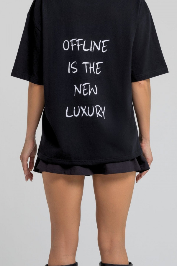 T-shirt bawełniany oversize OFFLINE nadruk biały - czarny 3