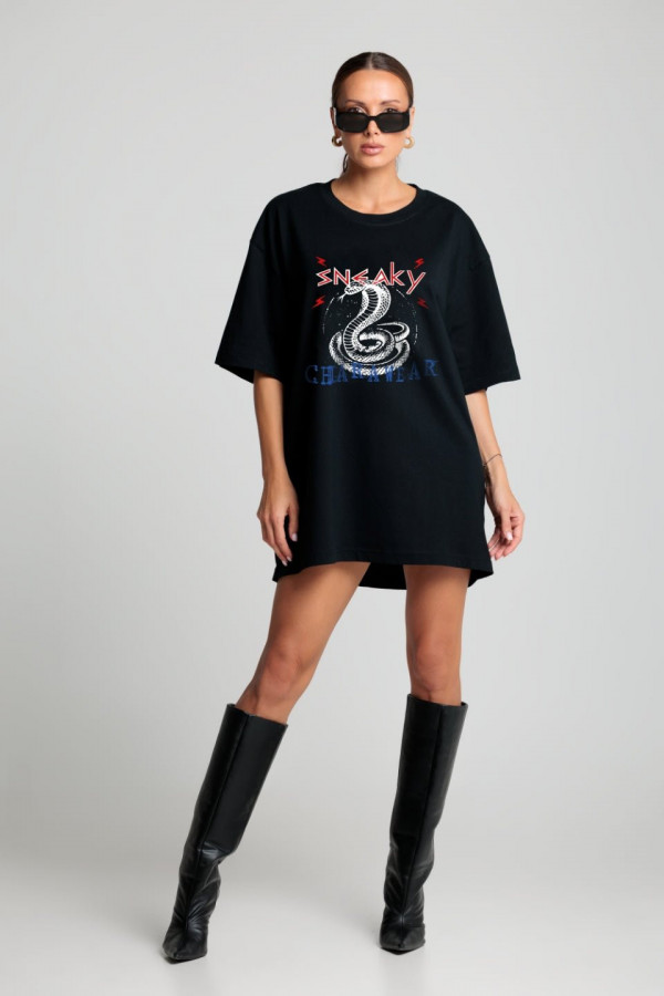 T-shirt bawełniany oversize BOYFRIEND SNEAKY - czarny 1